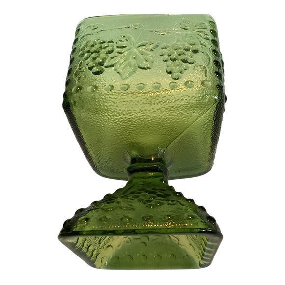 Vintage Indiana Glass Harvest Grape Avocado Green Square Pedestal Bowl - Picture 3 of 5